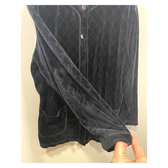 Vintage Susan Bristol Casuals Women's Med Black Velvet Quilted Shacket Cardigan - Picture 5 of 10